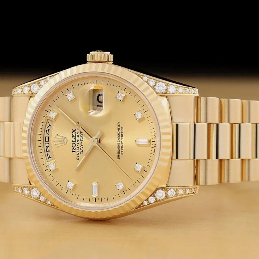 PAPER ROLEX MENS DAY-DATE FACTORY DIAMOND 18K YELLOW GOLD PRESIDENT WATCH